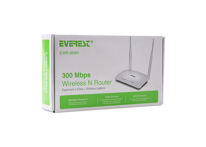 EVEREST-EWR-958N EVEREST EWR-958N 300 Mbps 1 WAN + 4 LAN Port WISP+Repeater+Access Point 2.4GHz Beyaz Kablosuz Router